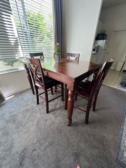 Cherry Wood Counter Height Dining Table with 4 Chairs