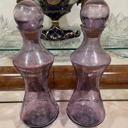 Pair of Gorgeous Venetian Glass Amethyst Bottles  1940’s🌷