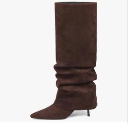 Brand New Size 7 Womens Knee High Boots, Fold Over Shark Boots Stiletto Heels Slouchy Long Boot Pointed Toe Thigh High Dress Shoes