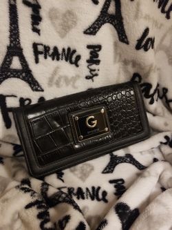 GUESS Black Croc Style Checkbook Wallet