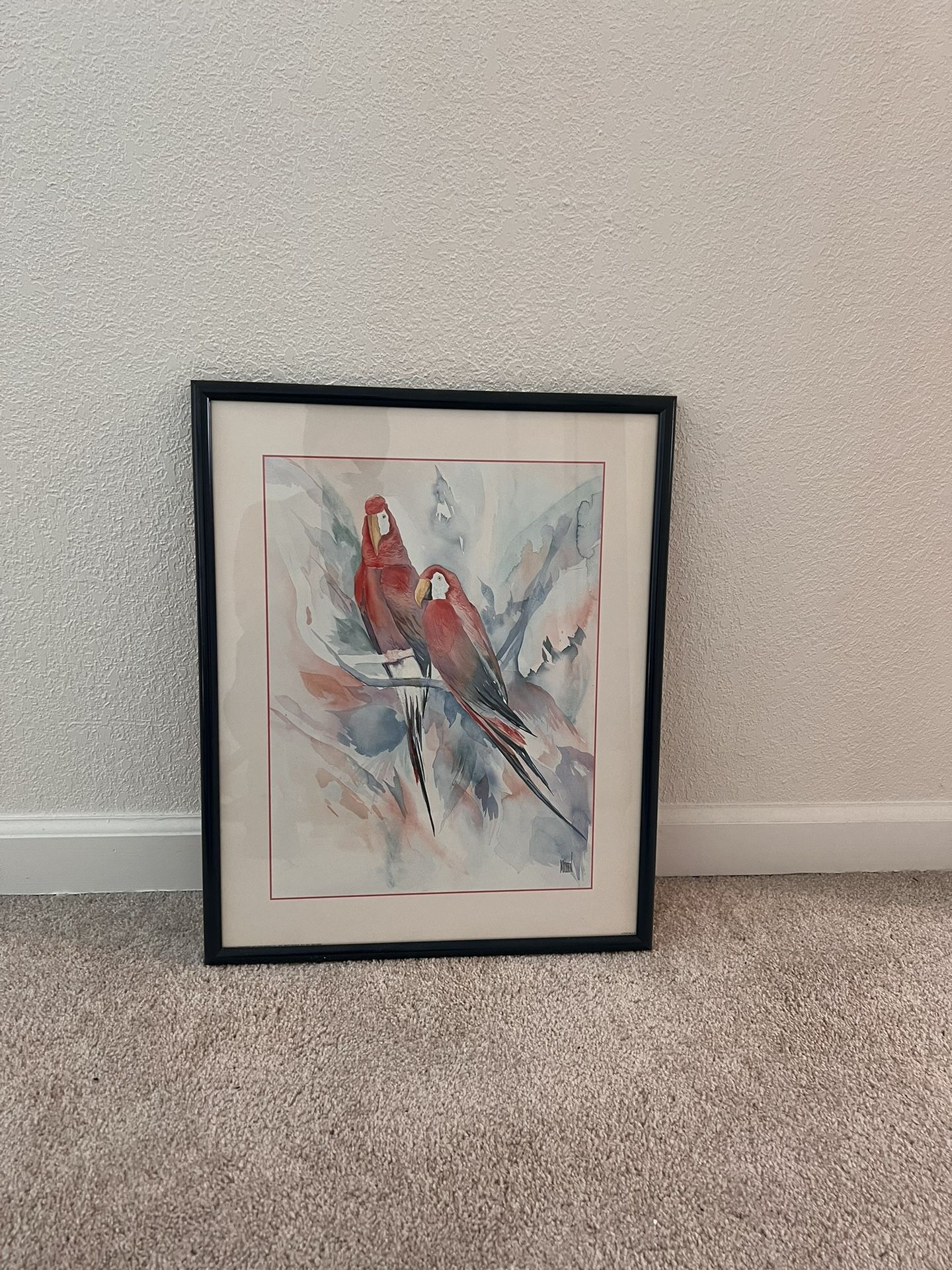 VINTAGE Two Parrots Watercolor Painting by Terry Madden