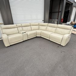🚚‼️ Gearhart 6-Piece Leather Sectional – Power Recliners & Headrests – Ivory