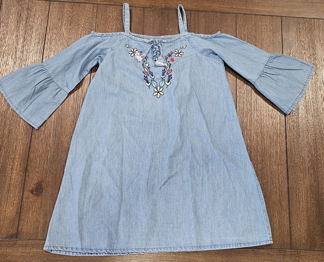 New Girls Off Shoulder Denim Dress 7-8
