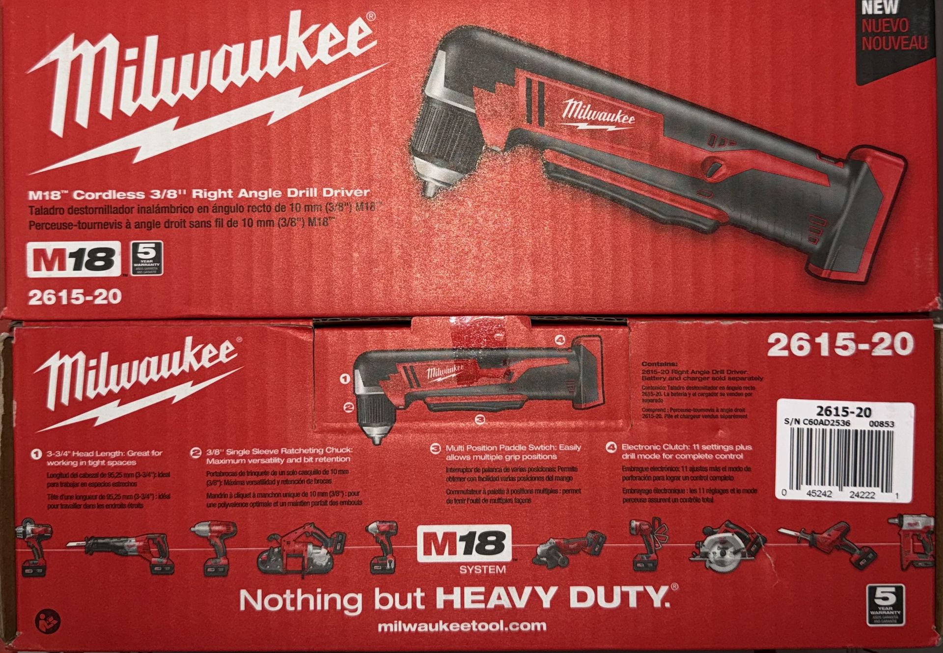 Milwaukee M18 3/8” Right Angle Drill/Driver. Tool Only. Model #2615-20