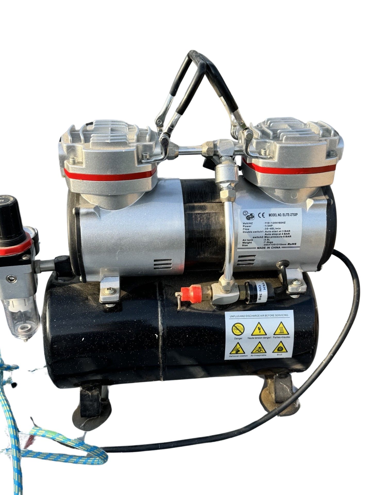 PointZero 1/3 HP Dual Piston Airbrush Compressor Paint New Brush Water Drip