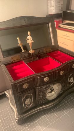 Vintage Ballerina Music Jewelry Box with Clock