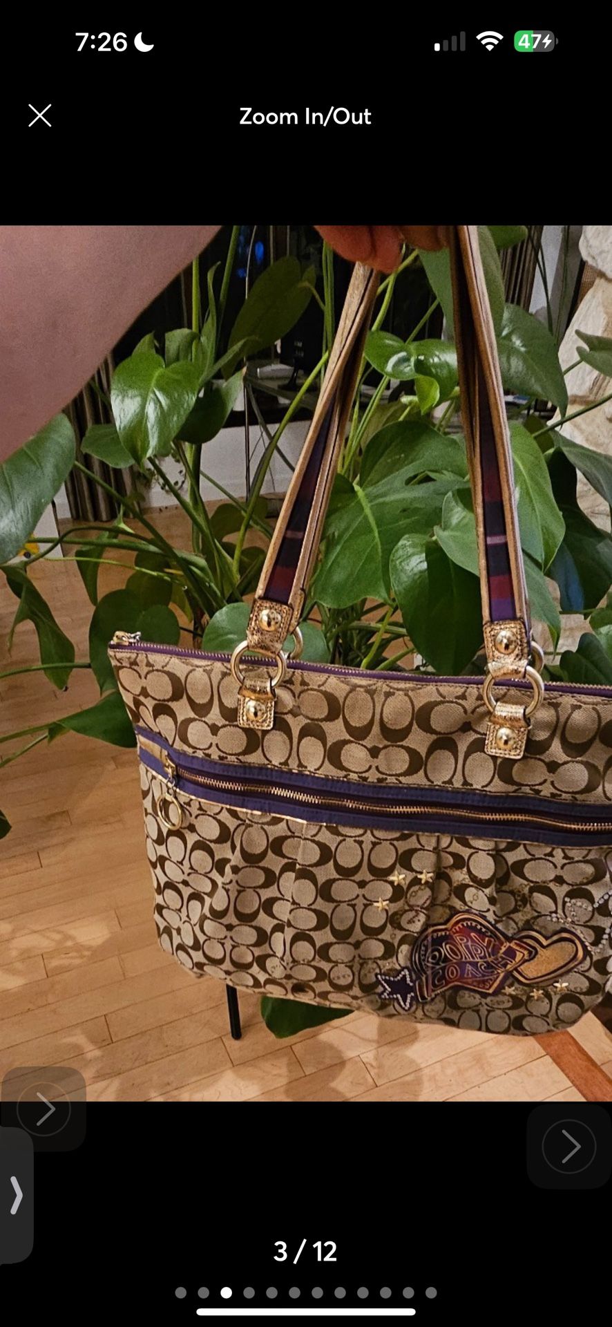 COACH POPPY COLLECTION SATEEN/CANVAS TARTAN GLAM TOTE Bag