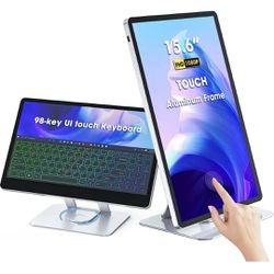 1080P Portable Monitor Touchscreen, 15.6'' 220Nits Windows10-Point IPS 100% SRGB 16.7M Display Colors USB-C HDMI 98 Key Keyboard & 3 Speakers 360° 