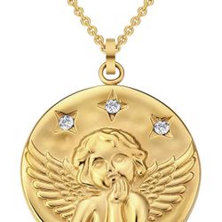 Circle Vintage Coin Pendant Necklace, 18K Gold Plated 1.4mm Adjustable for Men & Women（16+2 inches ）