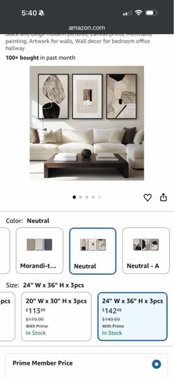 Large Framed Neutral Abstract Wall Art for Living Room,Set of 3, 24x36 In