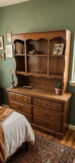 Rustic Farmhouse Wood Hutch Dresser – 2-Piece Kitchen Buffet / Storage Cabinet