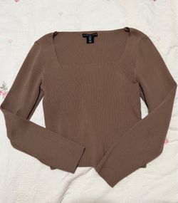 Mocha Ribbed Square Neck Sweater, Size L