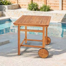 Acacia Wood Outdoor Dining Table for 4, Foldable Top Patio Table with Wheels