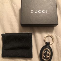 Gucci Leather & Brass Keychain 