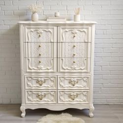 Old-World Charm, Modern Glow | Cream & Antique Gold French Dresser *Price is firm*