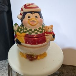 Penguin Christmas Cookie Jar