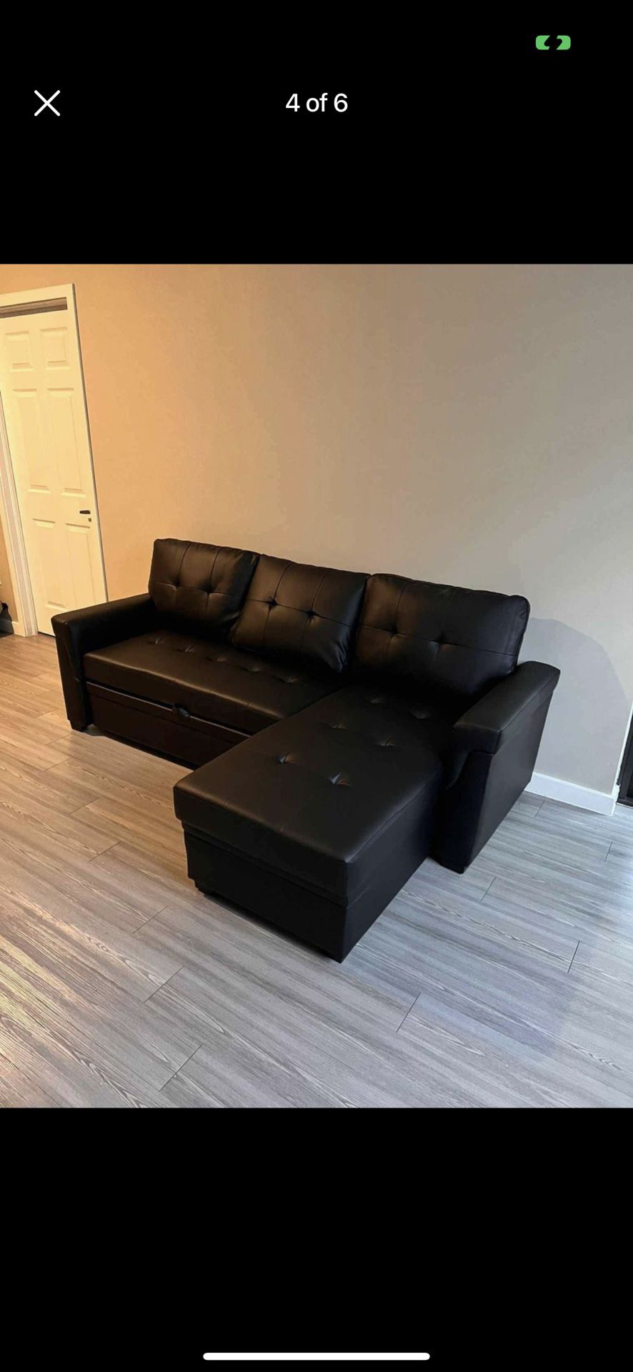 Black Faux Leather Sofa Sectional Sleeper With Storage 🔥BUY NOW PAY LATER