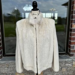 White Mink Fur Blazer Jacket Classic Tourmaline Mink Women’s M 8
