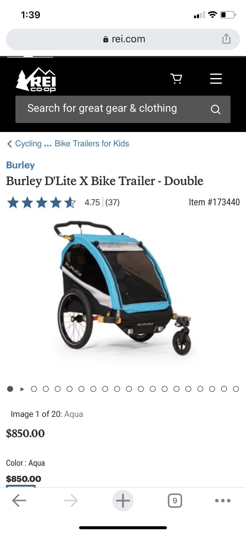 Burley D’lite bike trailer, $200