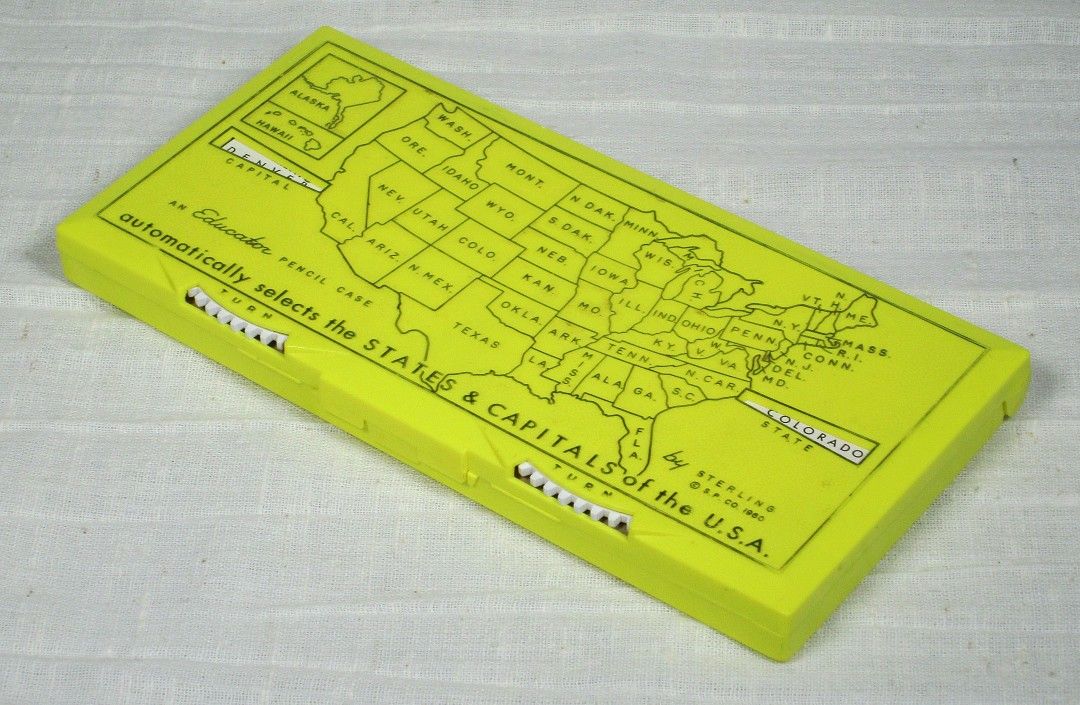 1960 Vintage US States & Capitals Pencil Box