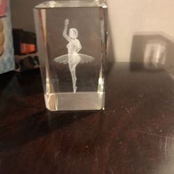 Vintage Ballerina Etched Glass Paperweight, 3” x 2”