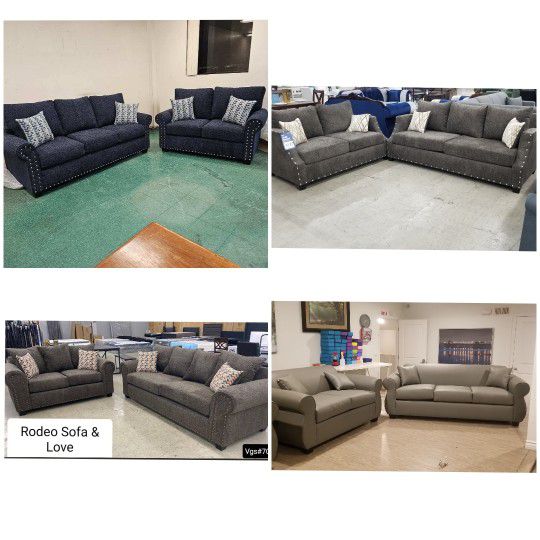 New SOFA And LOVESEAT SET, BLACK FABRIC, GRANITE FABRIC AND GREY LEATHER  Sofas 