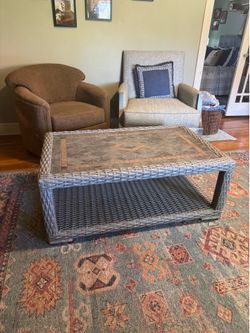 Beautiful Slate & Wicker Coffee Table