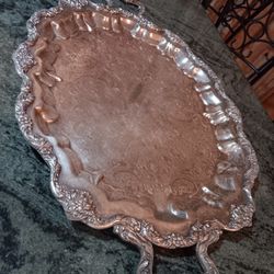 Late 1800s Victorian Silver Food Platter With Beautiful Details 