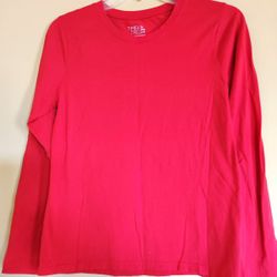 New Classic Cotton Crew Neck Long Sleeve Tee T Shirt Top  Women's Size M/ Medium  Red