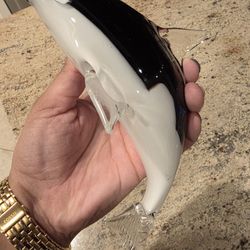 Hand Blown Glass Orca Killer Whale (~6.5" Long)