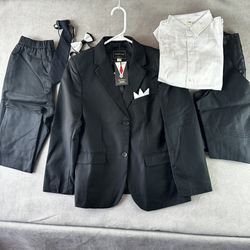 Boys Black 6pc Suit Set Blazer Pants Vest Shirt Tie Formal Youth Size 10 M