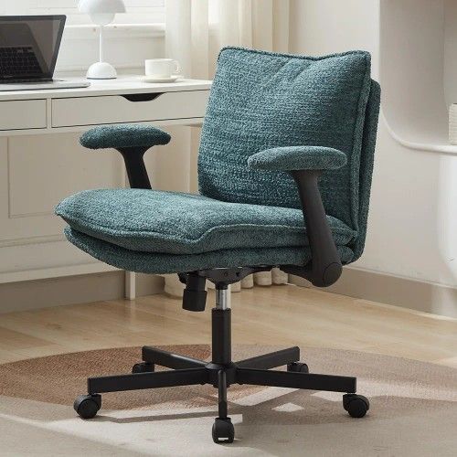 Criss Cross Chair with Adjustable Flip-Up Arms and Wheels, Comfort Ergonomic Off New Assembled It Already