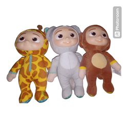 COCOMELON JJ Doll 8” Plush Koala, Monkey, & Giraffe Set of 3