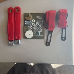 1(contact info removed) Seat Belt Retractable 3-Point Red With Chrome Lift Latch Front Pair