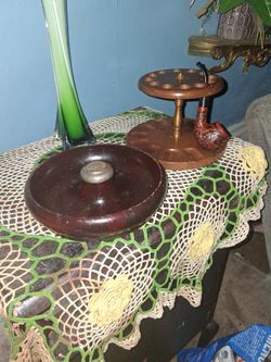Wood Smoking Pipe Holder , Wood Ashtray. And A Crown Pipe All For The Price Listed