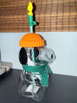 Starbucks Snoopy Glass Cup with Straw and Accessories