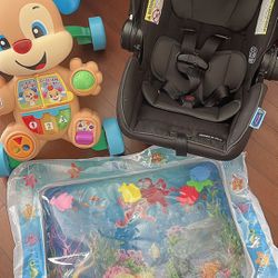 Title: Baby Essentials Bundle - Car Seat, Training Walker, and Water Mat - Great Condition