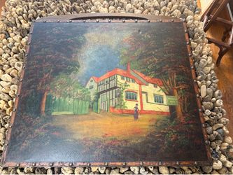 Vintage mid-century English hearth draft screen tudor revival Art panel