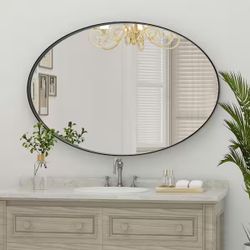 22 in. W x 30 in. H Medium Oval Mirrors Metal Framed Wall Mirrors Bathroom Vanity Mirror Decorative Mirror in Black