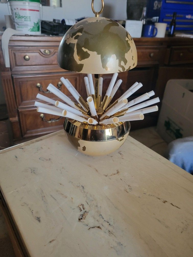 Vintage Globe Cigarette Case Mid Century Steel And Brass Cigarette Holder 1950's