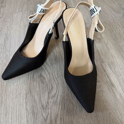 CD Black pointed toe heels with ribbon detail