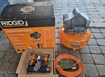 RIDGID 6 Gal. 150 PSI Portable Electric Oil-Free Jobsite Pancake Air Compressor with 25 ft. Air Hose