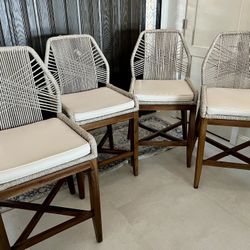 Set Of 4 Counter Height Bar Stools Cross Weave Design Includes Cushion 