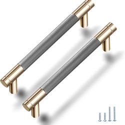 Drawer Pull 12 Pack 5" Cabinet Handles Cabinet Pulls Aluminum Handles Round Pull Gold and Nickle Oxidation Finish with Diamond Pattern Golden 6" Lengt