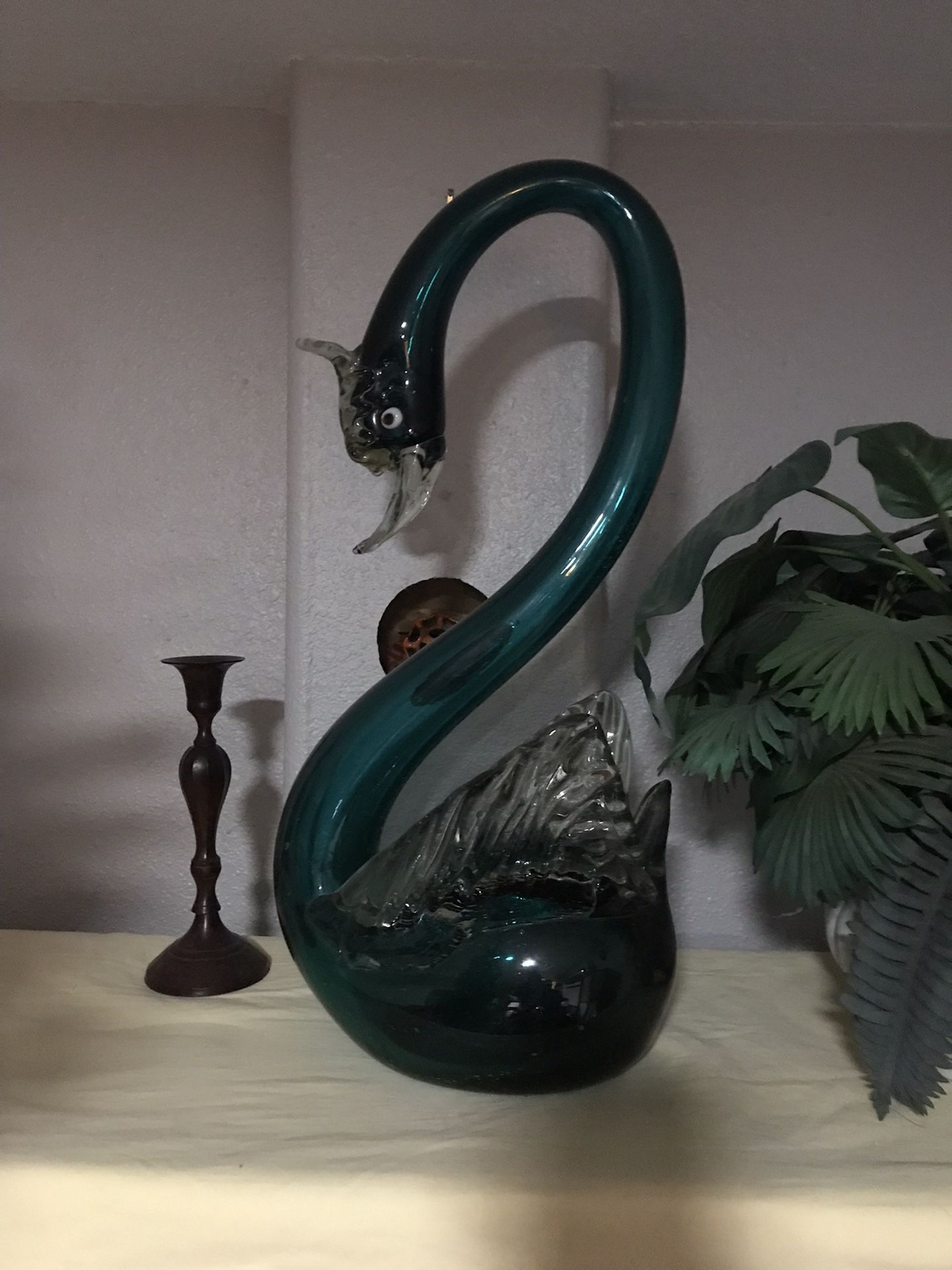 Green Glass Swan Sculpture Figurine