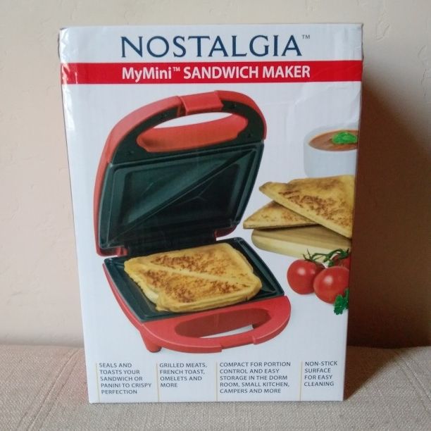 Nostalgia Mini Sandwich Maker Compact for Portion Control. Cooks & Seals  Toasts