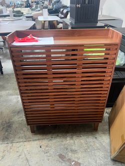 31.5-Inch Walnut Slatted Shoe Cabinet with 2 Tilt-Out Drawers