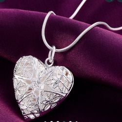 925 Sterling Silver Heart ❤️ Photo Frame Pendant Necklace 