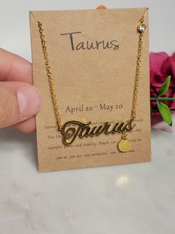 12 Constellation Zodiac Old English Letter Sign Pendant Necklace Astrology, Taurus