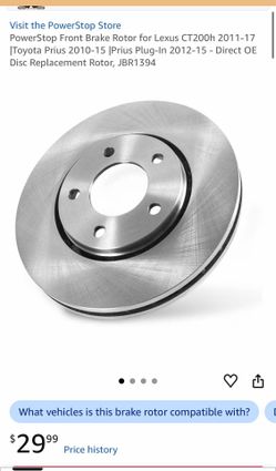PowerStop Front Brake Rotor for Lexus CT200h 2011-17 |Toyota Prius 2010-15 |Prius Plug-In 2012-15 - Direct OE Disc Replacement Rotor, JBR1394